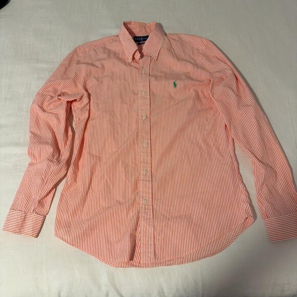 Ralph Lauren Long Sleeve Orange Striped Shirt - Picture 1 of 4